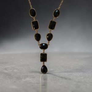 Elegant Gold Tone Black Stone Necklace & Earrings Set